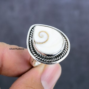 Handmade Shiva Shell Ring: 925 Sterling Silver Gemstone Jewelry