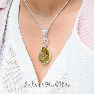 Ammonite Fossil Pendant Necklace: Handmade Sterling Silver Boho Jewelry