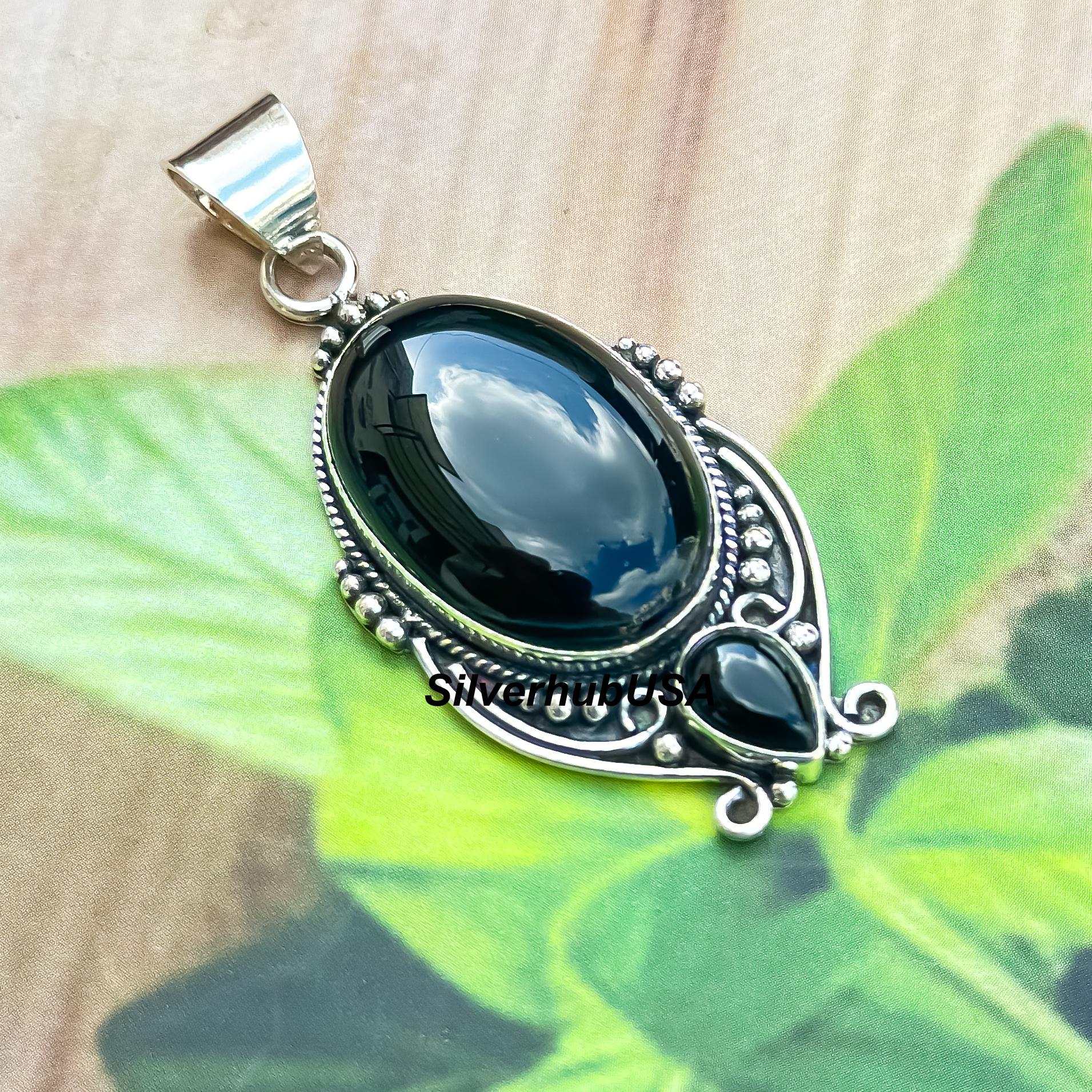 Black Onyx 925 Sterling Silver Pendant - 18 Inch Necklace - Etsy