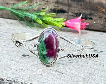 Rubin Zoisit Sterling Silber Manschette Armband, Edelstein Schmuck