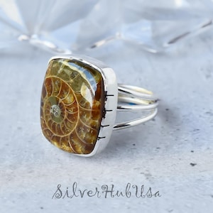 Ammonite Fossil Ring Handmade Gemstone Jewelry Natural Ammonite Statement Ring Adjustable Boho Ring Unique Gift For Women Gifts for Mother