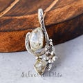 Herkimer Diamond Pendant: Raw Quartz, Sterling Silver Floral Necklace