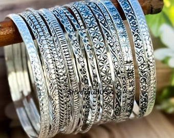 Handmade 925 Sterling Silver Bangle: Floral Hammered Bracelet - Etsy