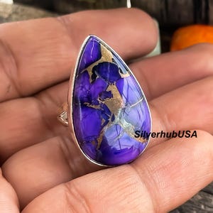Handgemachte Sterling Silber Lila Kupfer Türkis Ring - Boho Statement Schmuck
