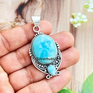 Larimar Silver Pendant 925 Sterling Silver Pendant Gemstone Silver Jewelry Handmade Pendant Gift For Him Larimar Jewelry