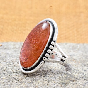 Handmade Sunstone Ring: Dainty Sterling Silver Band Ring