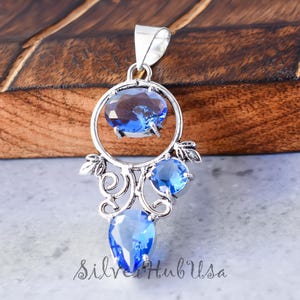 Blue Topaz 925 Sterling Silver Pendant Necklace - December Birthstone