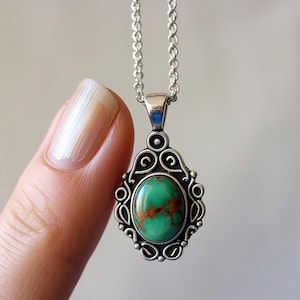 Green Copper Turquoise Gemstone Silver Pendant, 925 Sterling Silver Pendant, Handmade Turquoise Jewelry Gift For Her, Gift For Mum