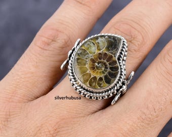 Ammonite Shell Ring: Handcrafted Sterling Silver Ocean Jewelry