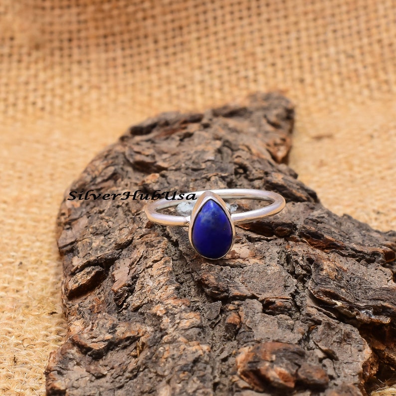 Pear Stone Ring Statement Ring 925 Sterling Silver Ring Blue Stone Ring Rings For Women Wide Ring Lapis Lazuli Ring Boho Ring