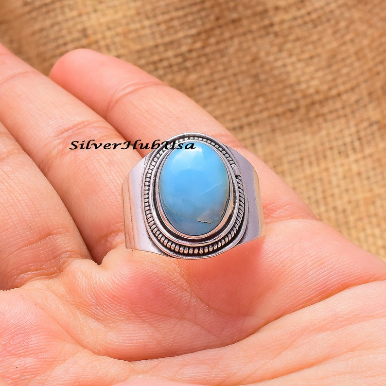 Yoga Ring Thumb Ring Statement Ring Wedding Ring 925 Sterling Silver Ring Larimar Ring Rings For Women Silver Ring Blue Stone Ring