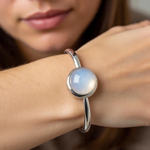 Moonstone Bangle Cuff: Adjustable 925 Sterling Silver Boho Bracelet