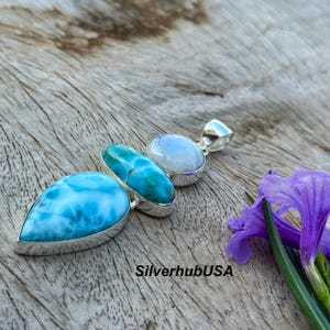 Boucles D'oreilles En Argent Avec Larimar, Améthyste, Pierre De Lune - Neuf Sans Emballage
