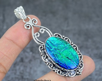 Colgante de ópalo triplete australiano: collar bohemio de plata de ley 925 hecho a mano