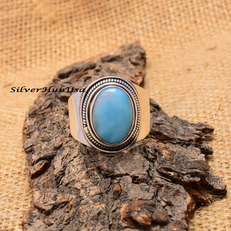 Yoga Ring Thumb Ring Statement Ring Wedding Ring 925 Sterling Silver Ring Larimar Ring Rings For Women Silver Ring Blue Stone Ring