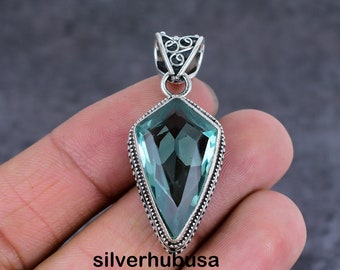 Colgante de aguamarina hecho a mano: collar de plata de ley 925 con piedra preciosa.