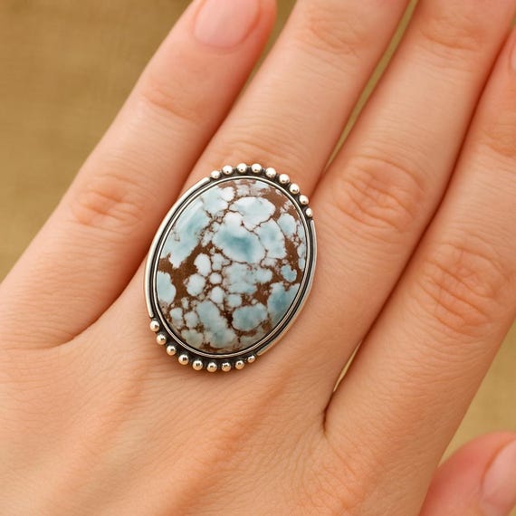 Handmade Tibetan Turquoise Ring: 925 Sterling Silver Gemstone