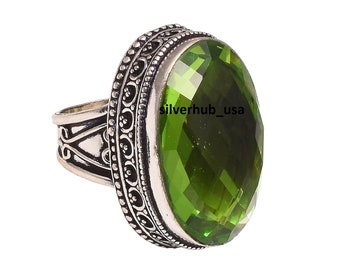 Anello con peridoto e topazio: realizzato a mano in argento sterling 925 con gemma ovale.