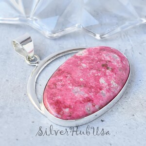 Collier pendentif en thulite rose : bijoux en argent sterling faits main avec pierres précieuses