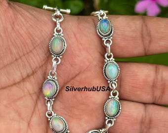 Handmade Ethiopian Opal Bracelet: Antique 925 Sterling Silver Jewelry