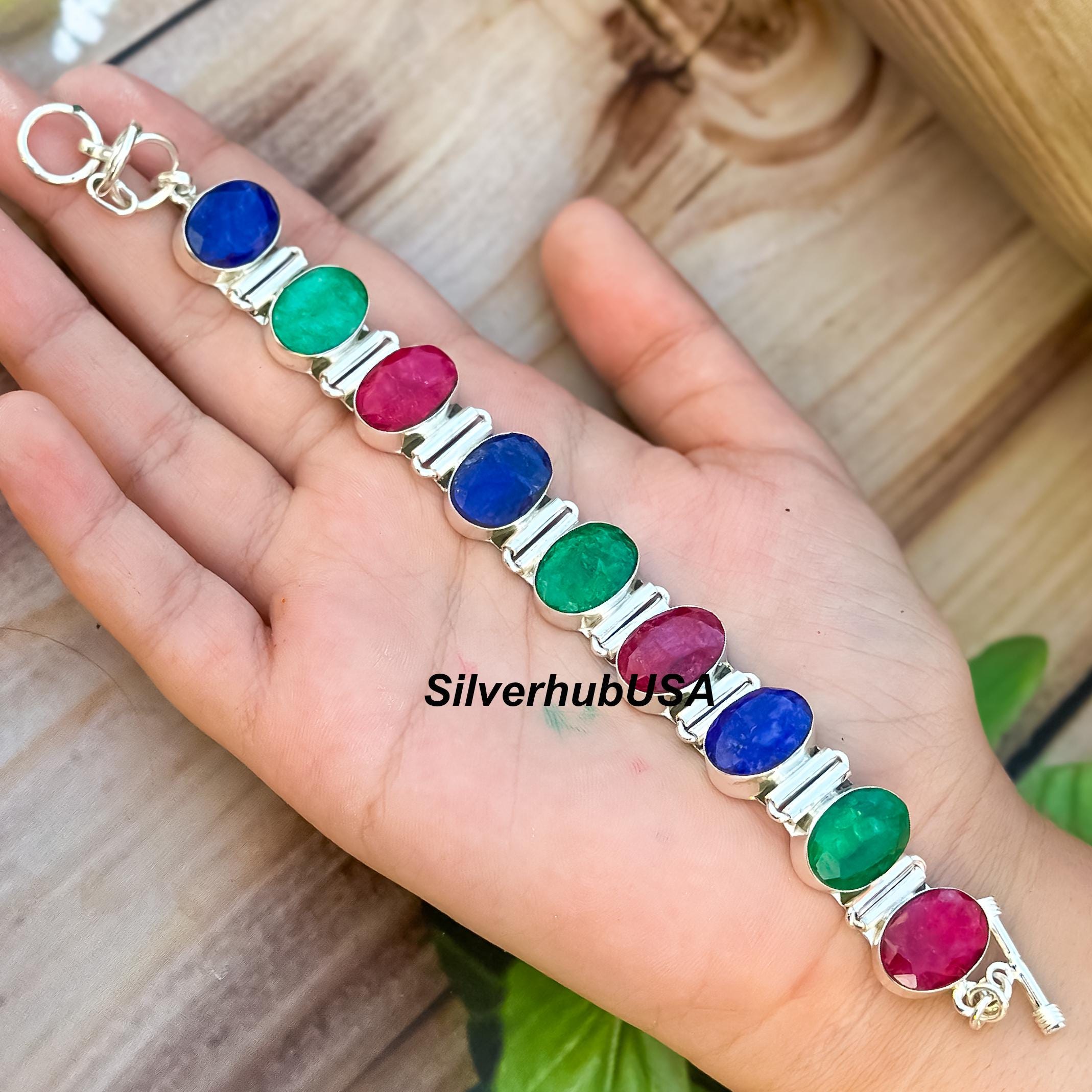 Emerald ruby sapphire bracelet - Etsy 日本