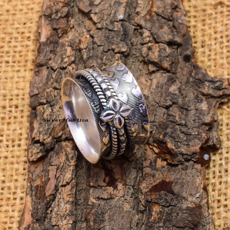 Thumb Ring Etsy Ring Meditation Ring Flower Spinner Ring 925 Sterling Silver Ring Wedding Ring Women Ring,Rings For Her Yoga Ring