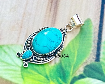 Handmade Turquoise Pendant: Antique Sterling Silver Jewelry