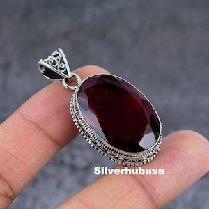 Red Garnet Solid 925 Sterling Silver Necklace Pendant For Women Handmade Oval Silver Pendant For Wedding Anniversary Gift Dainty Pendant
