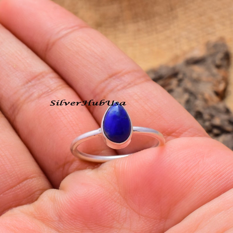Pear Stone Ring Statement Ring 925 Sterling Silver Ring Blue Stone Ring Rings For Women Wide Ring Lapis Lazuli Ring Boho Ring