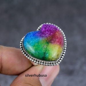 Natural Rainbow Solar Quartz Ring 925 Sterling Silver Ring Handcrafted Gemstone Jewelry Handmade Ring Jewelry Mother&#39;s Day Gift for Love
