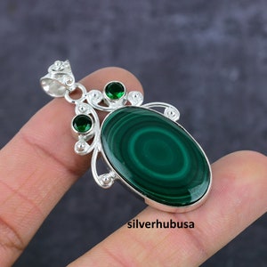 Colgante de malaquita natural, colgante de plata de ley 925, colgante de malaquita, colgante de diseñador de joyas, colgantes de piedras preciosas antiguas.