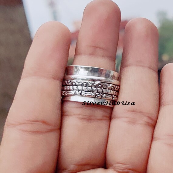 Handmade 925 Sterling Silver Spinner Ring - Wide Band Meditation Statement Ring A139 13 thumbnail image