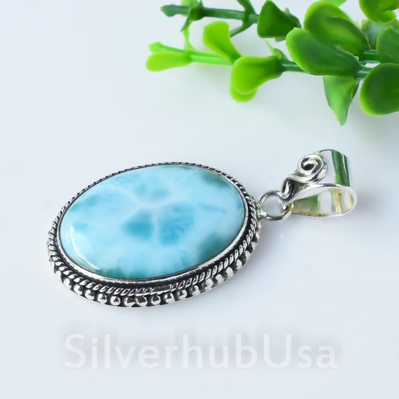 Larimar Gemstone Pendant: 925 Sterling Silver Necklace, 18 Inch