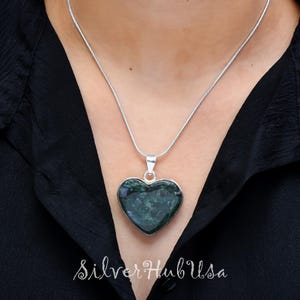 Handmade Moss Agate Heart Pendant Necklace: 925 Sterling Silver Boho Jewelry