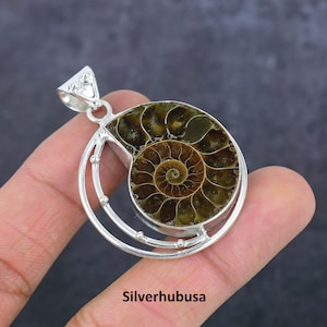 Ammonite Shell Pendant With Silver Chain Necklace 925 Sterling Silver Pendant Necklace Ammonite Pendant Handmade Gemstone Jewelry Gift