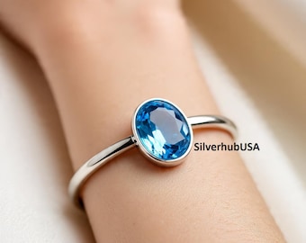 Brazalete de topacio azul: brazalete de plata de ley con piedra natal de diciembre