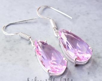 Handmade Pink Kunzite Sterling Silver Drop Earrings