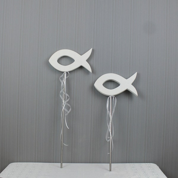 Fish 21 cm sawn out on stainless steel rod, total height 45 cm or 55 cm
