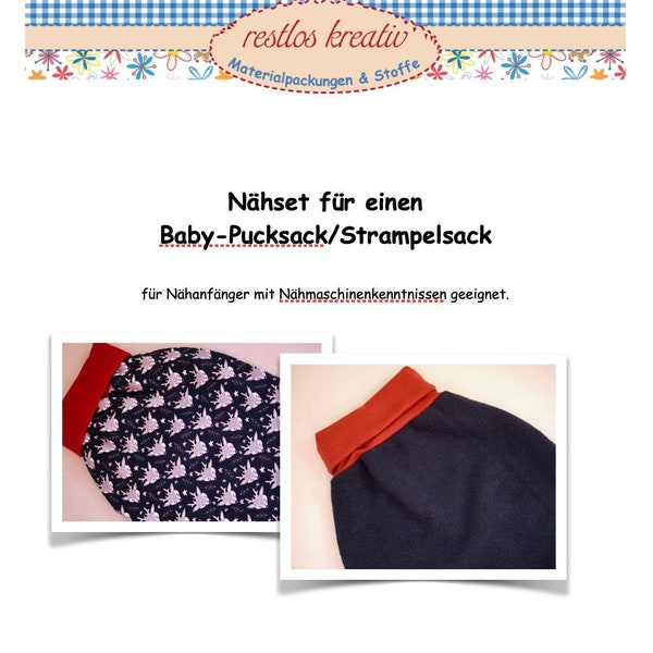 DIY Nähset Baby-Pucksack, gefütterter Babystrampelsack, Stoffpaket mit Anleitung für Baby Strampelsack, Schlafsack