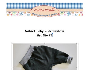 DIY Nähpackung Babyhose uni dunkelgrau Gr. 56-92, nähen für Baby, Kinderkleidung nähen, Stoffpaket für Baby Jerseyhose, Hose Sweatstoff