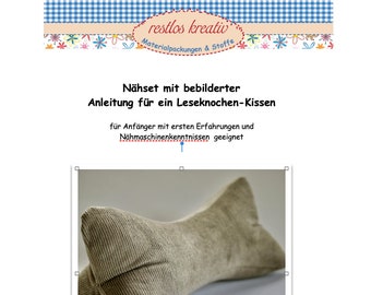 DIY Nähset Leseknochen Cordstoff beige, Stoffpaket Kissen, Geschenke nähen, Buchstütze, Nackenkissen aus Cord