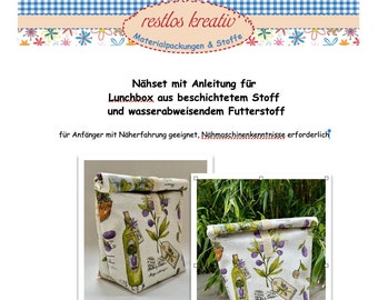 DIY sewing kit LUNCHBAG, sewing kit lunchbox OLIVES, fabric Italy, Tuscany, olive oil, fabric package, olive, olive branch