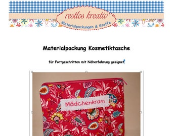 DIY sewing kit floral cosmetic bag pink-colored, fabric package for small bag, sew bag yourself, craft kit, sewing kit with patch, instructions