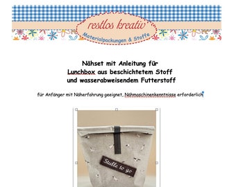 DIY Nähset maritime LUNCHBAG, Lunchbox Möwen, Brotzeitbeutel, Vespertüte nähen, Stoffpaket Wachstuch, mit gesticktem Aufnäher