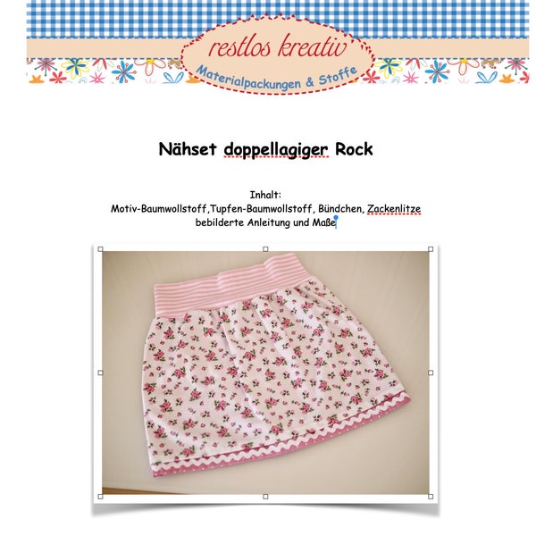 DIY Nähset doppellagiger Rock Röschen & Tupfen rosa-weiß, Stoffpaket für Kinderrock, Kleidung für Mädchen