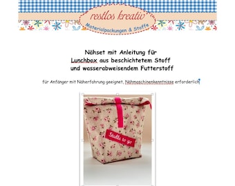 DIY Nähset  LUNCHBAG, Lunchbox Rosen, mit Aufnäher und Futter in Pink, Stoffpaket Wachstuch, bestickt, Wachstuchtasche nähen, Rosentasche