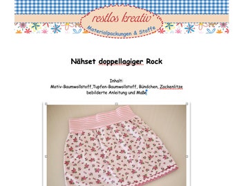 DIY Nähset doppellagiger Rock Röschen & Tupfen rosa-weiß, Stoffpaket für Kinderrock, Kleidung für Mädchen