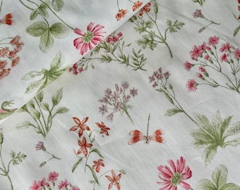 HILCO cotton fabric series EMILIE flowers, butterflies, frogs, poplin, dress fabric, EN 71-3, Ökotex, decorative fabric