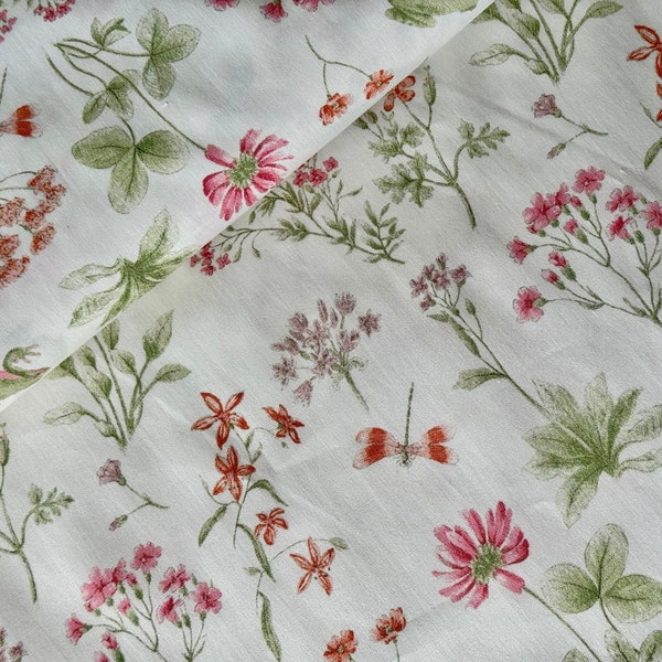 HILCO tissu en coton série EMILIE fleurs, papillons, grenouilles, popeline, tissu d'habillement, EN 71-3, Ökotex, tissu décoratif
