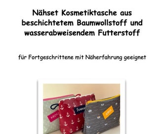 DIY Nähset maritime Kosmetiktasche Wachstuch, Wachstuchtasche, Nähpaket bebilderter Anleitung für Tasche, Täschchen nähen, Geschenke nähen